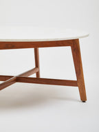 White Marble Round Top Coffee Table with Acacia Wood Legs, Myan - Joe’s Haven
