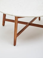 White Marble Round Top Coffee Table with Acacia Wood Legs, Myan - Joe’s Haven