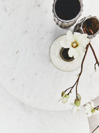 White Marble Round Top Coffee Table with Acacia Wood Legs, Myan - Joe’s Haven