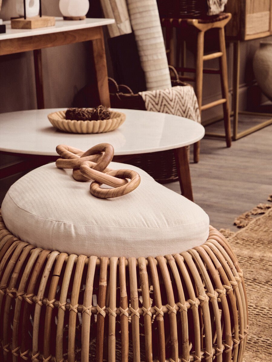 White Marble Round Top Coffee Table with Acacia Wood Legs, Myan - Joe’s Haven