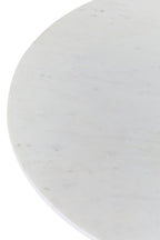 White Marble Round Top Coffee Table with Acacia Wood Legs, Myan - Joe’s Haven