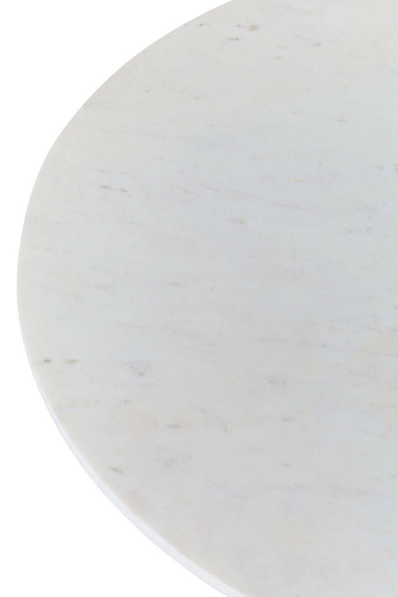 White Marble Round Top Coffee Table with Acacia Wood Legs, Myan - Joe’s Haven