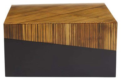Two Tone Natural Bamboo Square Coffee Table with Dark Ebony Finish Base, Gabor - Joe’s Haven
