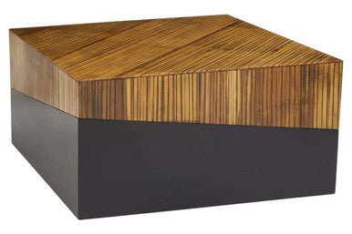 Two Tone Natural Bamboo Square Coffee Table with Dark Ebony Finish Base, Gabor - Joe’s Haven