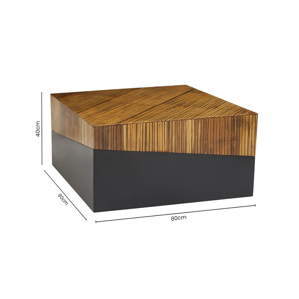 Two Tone Natural Bamboo Square Coffee Table with Dark Ebony Finish Base, Gabor - Joe’s Haven