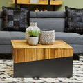 Two Tone Natural Bamboo Square Coffee Table with Dark Ebony Finish Base, Gabor - Joe’s Haven