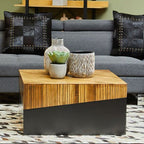 Two Tone Natural Bamboo Square Coffee Table with Dark Ebony Finish Base, Gabor - Joe’s Haven