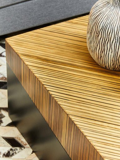 Two Tone Natural Bamboo Square Coffee Table with Dark Ebony Finish Base, Gabor - Joe’s Haven
