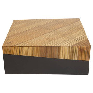 Two Tone Natural Bamboo Square Large Coffee Table with Dark Ebony Finish Base, Gabor - Joe’s Haven
