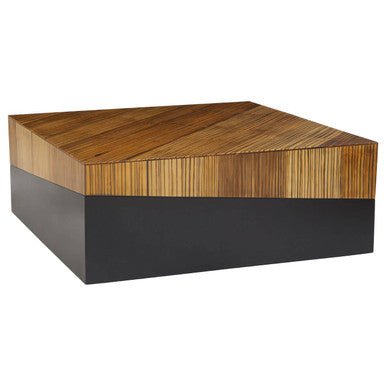 Two Tone Natural Bamboo Square Large Coffee Table with Dark Ebony Finish Base, Gabor - Joe’s Haven
