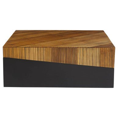 Two Tone Natural Bamboo Square Large Coffee Table with Dark Ebony Finish Base, Gabor - Joe’s Haven