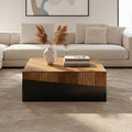 Two Tone Natural Bamboo Square Large Coffee Table with Dark Ebony Finish Base, Gabor - Joe’s Haven