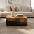 Two Tone Natural Bamboo Square Large Coffee Table with Dark Ebony Finish Base, Gabor - Joe’s Haven