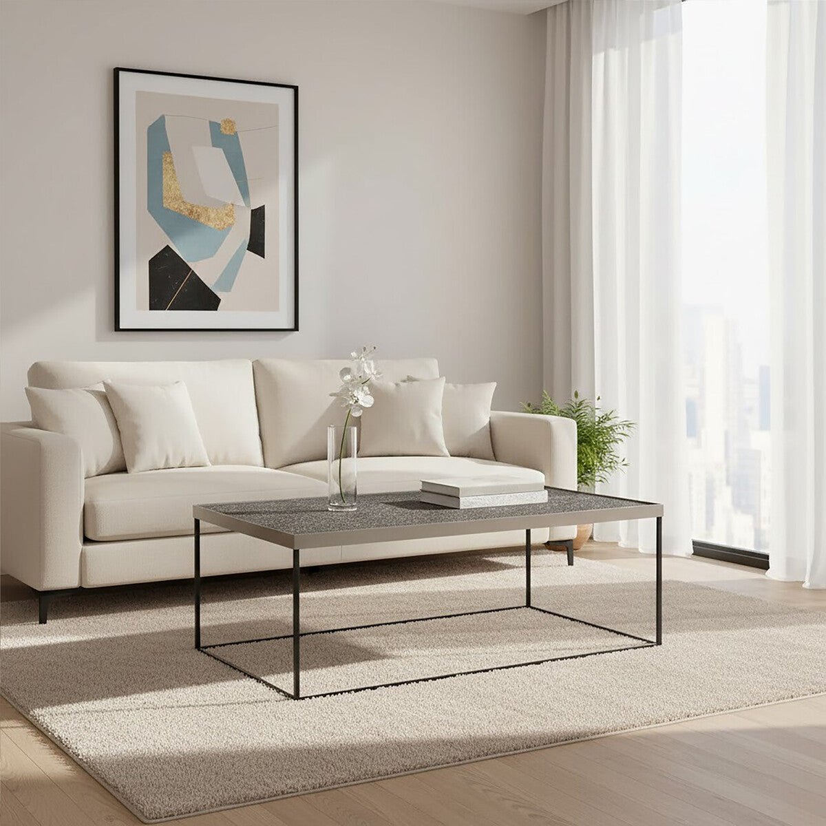 Silver Metal Rectangular Top Coffee Table with Black Interconnected Legs, Akola - Joe’s Haven