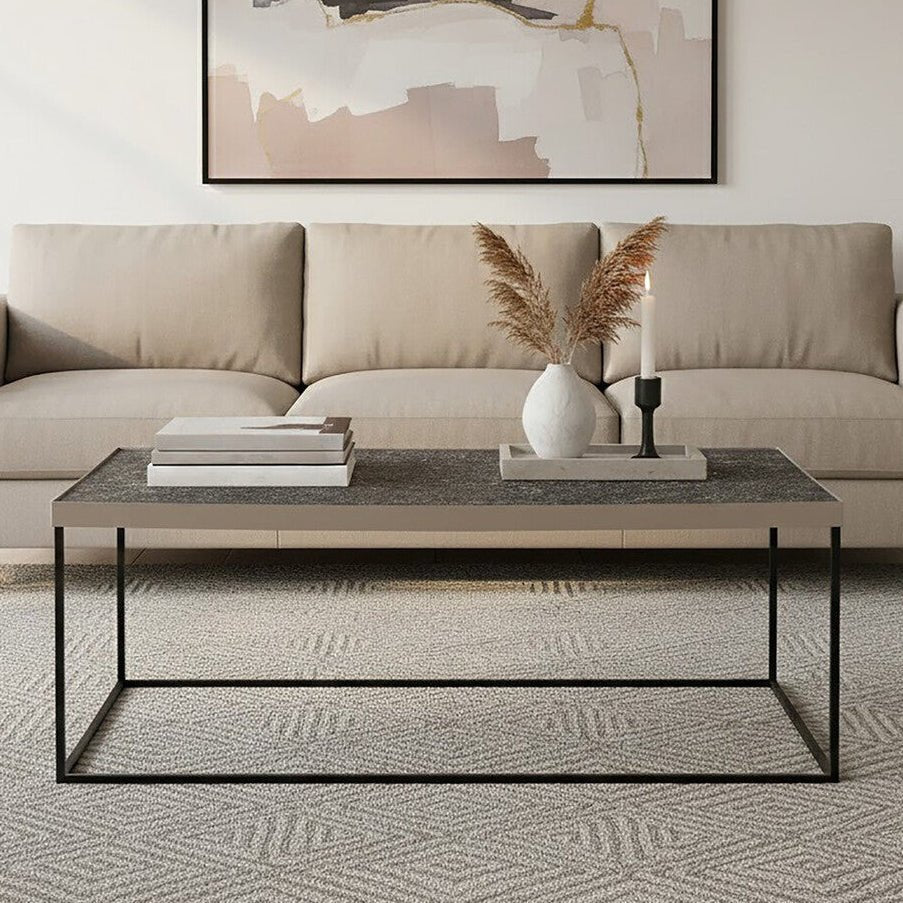 Silver Metal Rectangular Top Coffee Table with Black Interconnected Legs, Akola - Joe’s Haven