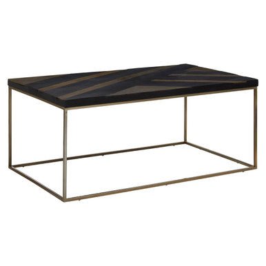 Aris Black and Gold Striped Acacia wood Coffee Table with Interconnected Metal Legs, Aris - Joe’s Haven