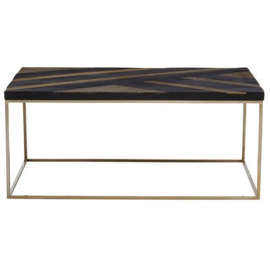 Aris Black and Gold Striped Acacia wood Coffee Table with Interconnected Metal Legs, Aris - Joe’s Haven