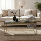 Aris Black and Gold Striped Acacia wood Coffee Table with Interconnected Metal Legs, Aris - Joe’s Haven