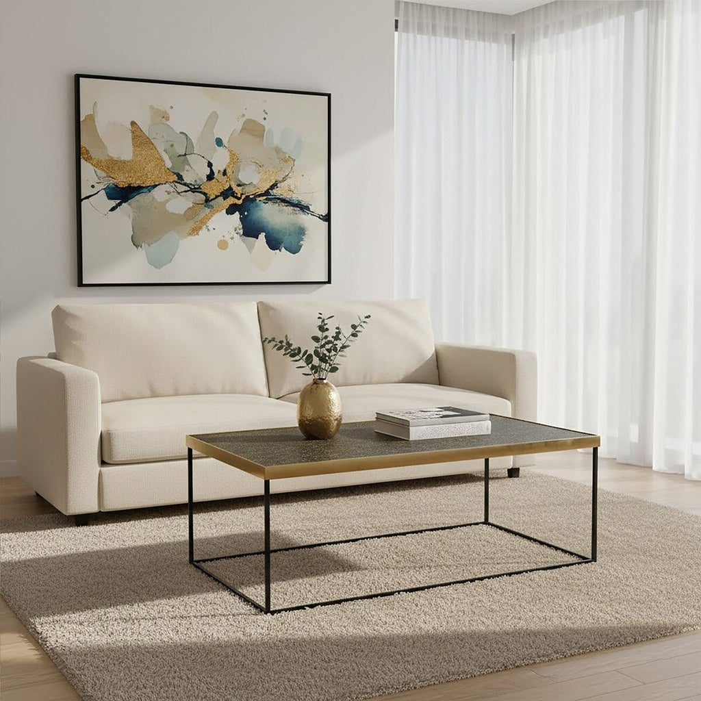 Gold Finish Coffee Table with Black Metal Interconnected Legs, Akola - Joe’s Haven