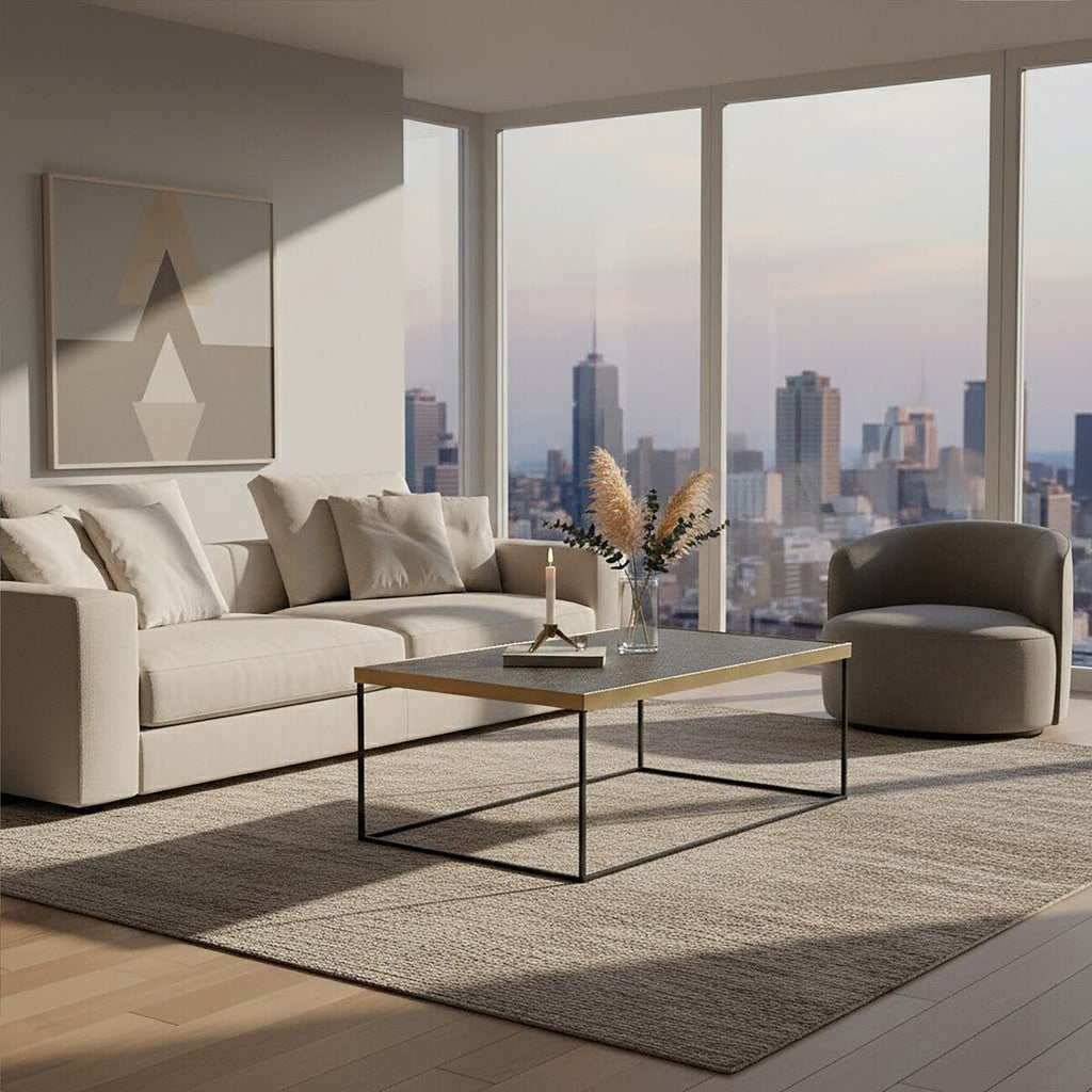 Gold Finish Coffee Table with Black Metal Interconnected Legs, Akola - Joe’s Haven