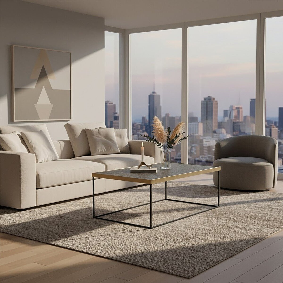 Gold Finish Coffee Table with Black Metal Interconnected Legs, Akola - Joe’s Haven