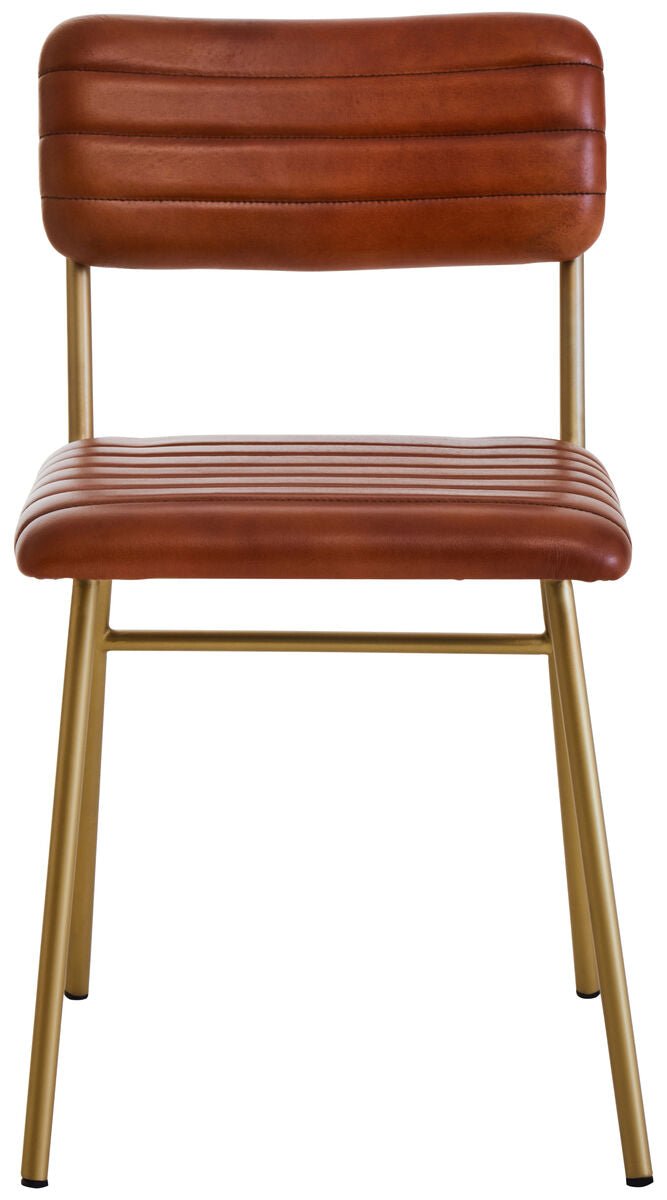 Buffalo Tan Leather Dining Chair With Gold Finish Frame - Joe’s Haven
