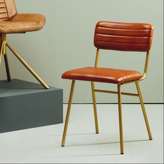 Buffalo Tan Leather Dining Chair With Gold Finish Frame - Joe’s Haven