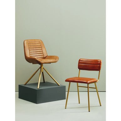 Buffalo Tan Leather Dining Chair With Gold Finish Frame - Joe’s Haven