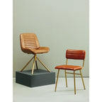 Buffalo Tan Leather Dining Chair With Gold Finish Frame - Joe’s Haven