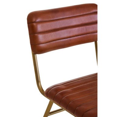 Buffalo Tan Leather Dining Chair With Gold Finish Frame - Joe’s Haven
