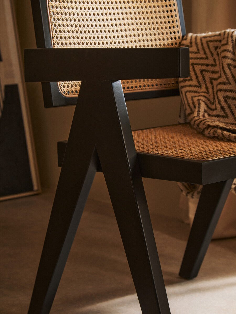 Cebu Natural Cane and Black Beech Wood Dining Chair - Joe’s Haven