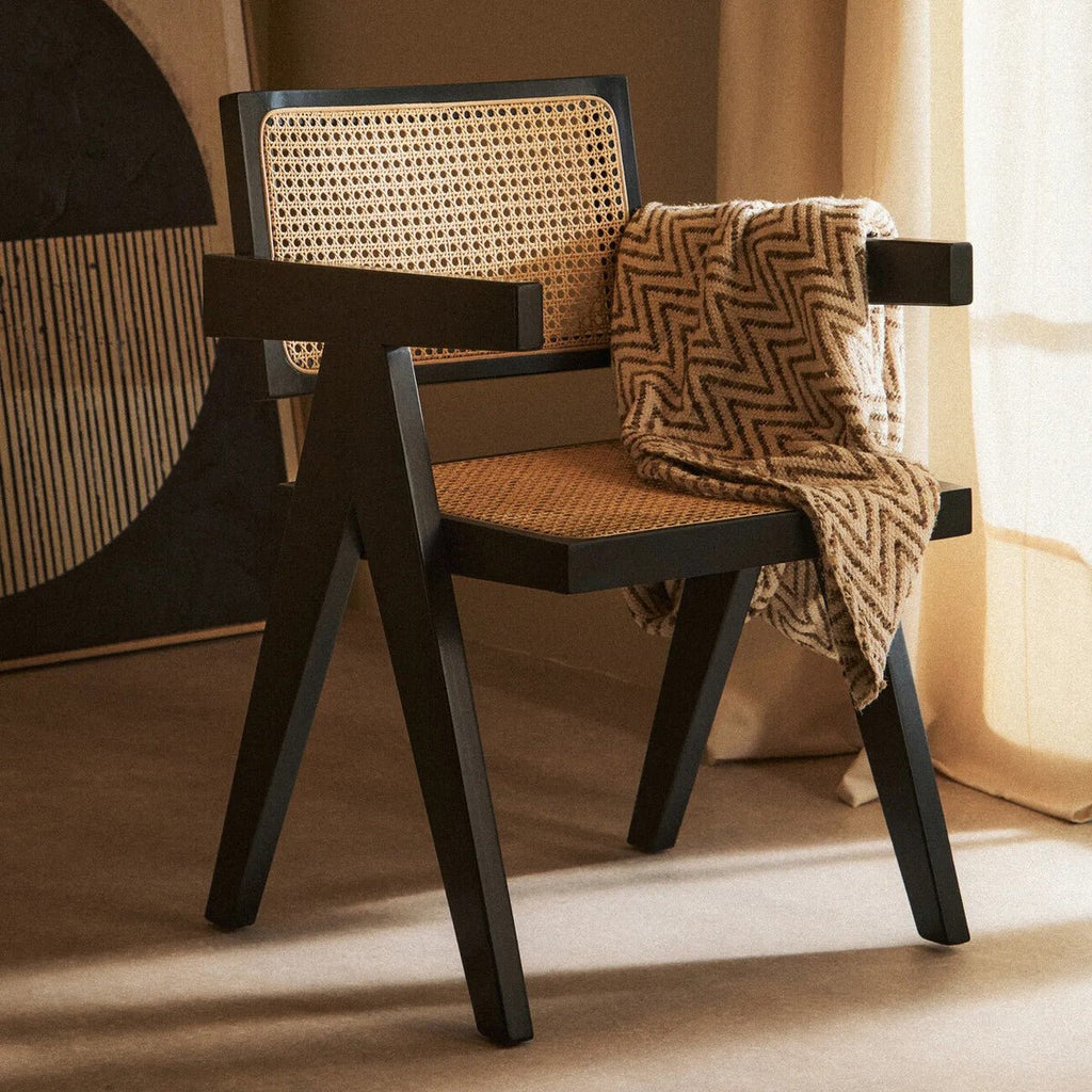 Cebu Natural Cane and Black Beech Wood Dining Chair - Joe’s Haven