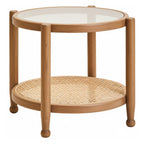 Grey Wash Elm Wood Side Table with Glass Top and Cane Shelf, Cebu - Joe’s Haven