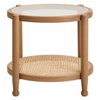 Grey Wash Elm Wood Side Table with Glass Top and Cane Shelf, Cebu - Joe’s Haven