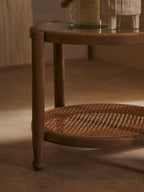 Grey Wash Elm Wood Side Table with Glass Top and Cane Shelf, Cebu - Joe’s Haven