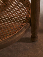 Grey Wash Elm Wood Side Table with Glass Top and Cane Shelf, Cebu - Joe’s Haven