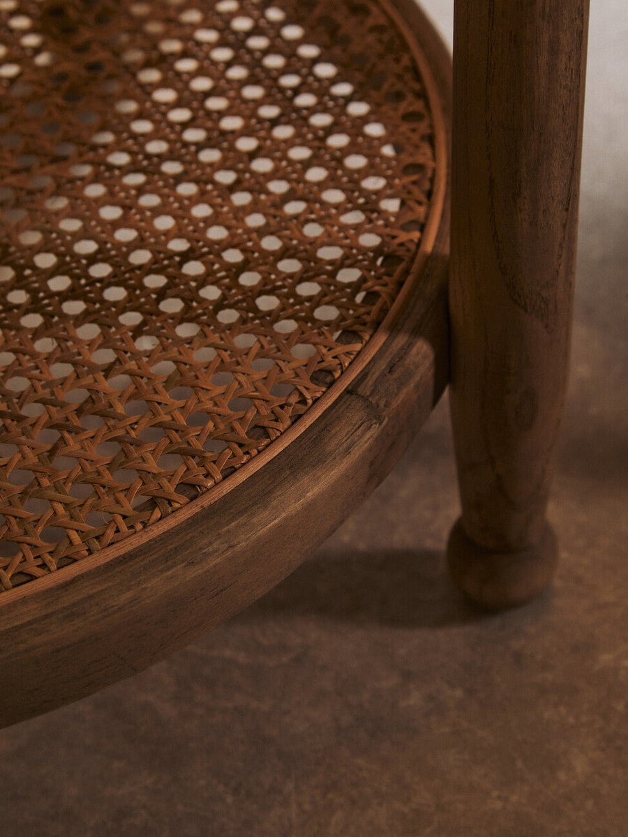 Grey Wash Elm Wood Side Table with Glass Top and Cane Shelf, Cebu - Joe’s Haven