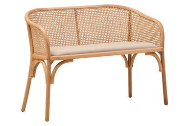 Cebu Natural Cane and Beech Wood Bench with Backrest - Joe’s Haven