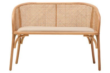 Cebu Natural Cane and Beech Wood Bench with Backrest - Joe’s Haven