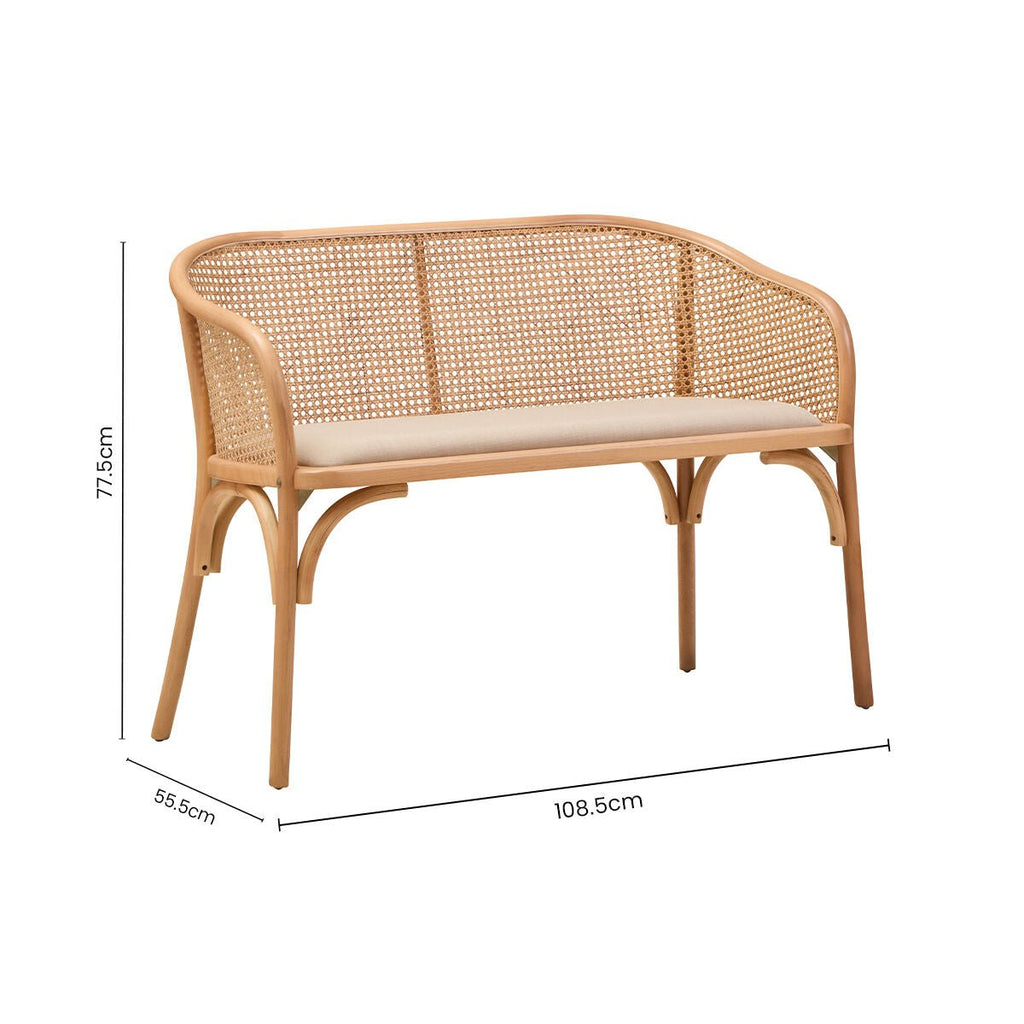 Cebu Natural Cane and Beech Wood Bench with Backrest - Joe’s Haven