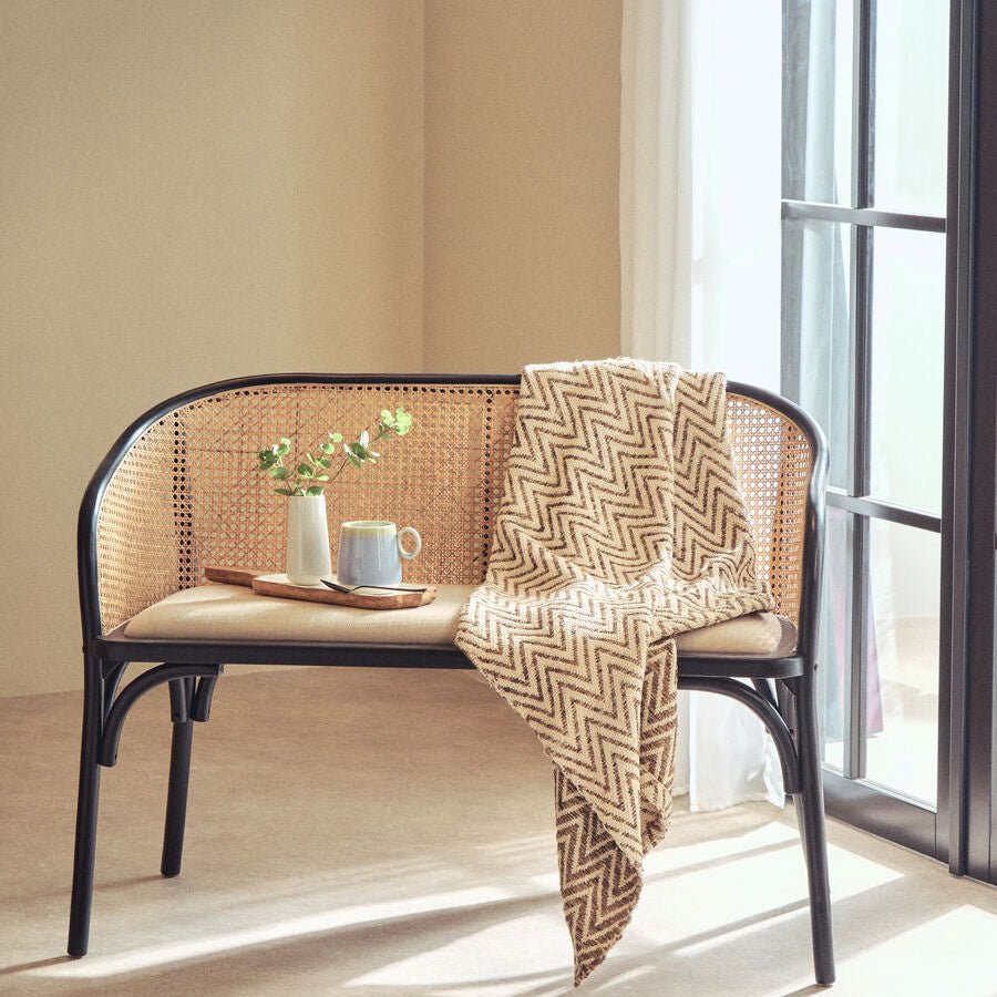 Cebu Natural Cane Bench with Black Beech Wood Frame - Joe’s Haven