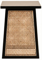 Black Elm Wood Side Table with Woven Natural Cane Panels, Cebu - Joe’s Haven