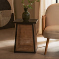 Black Elm Wood Side Table with Woven Natural Cane Panels, Cebu - Joe’s Haven