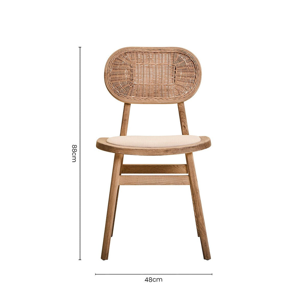 Cebu Grey Wash Wood and Rattan Dining Chair with Beige Seat - Joe’s Haven