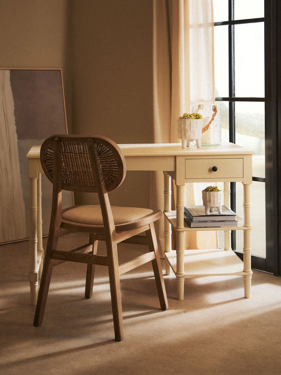 Cebu Beige Fabric and Grey Wash Elm Wood Dining Chair - Joe’s Haven