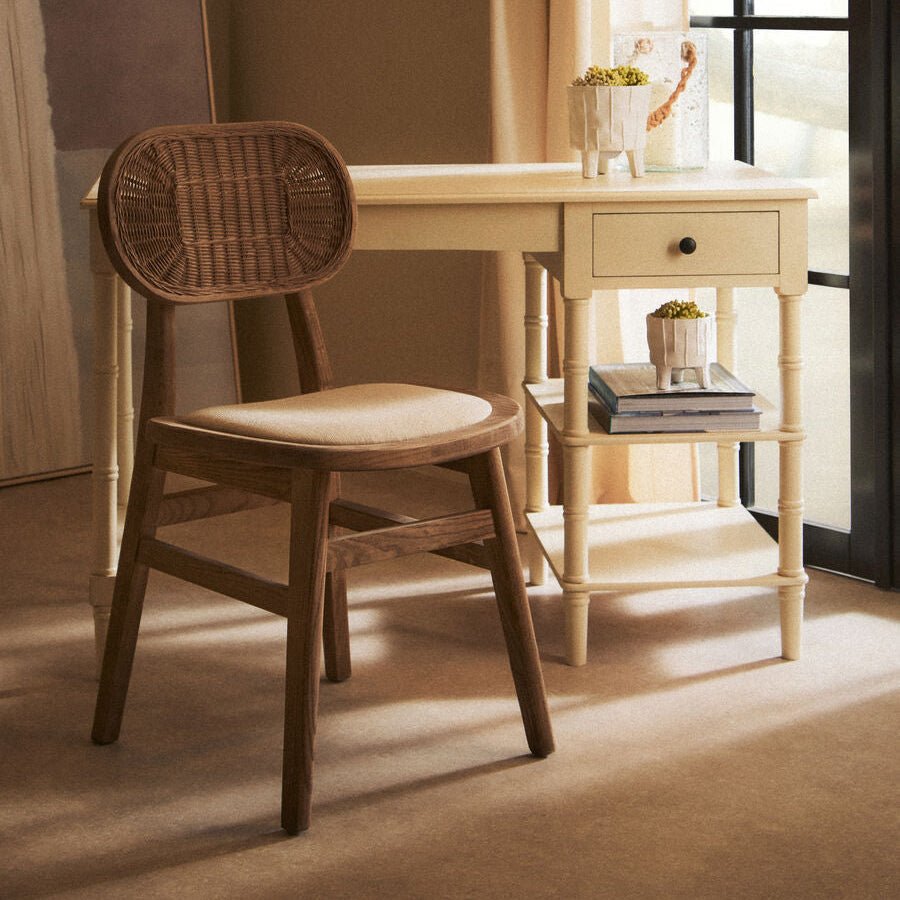Cebu Beige Fabric and Grey Wash Elm Wood Dining Chair - Joe’s Haven