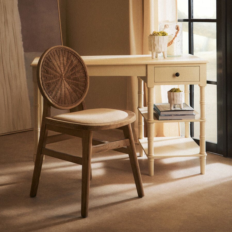 Cebu Beige Fabric and White Wash Elm Wood Dining Chair - Joe’s Haven