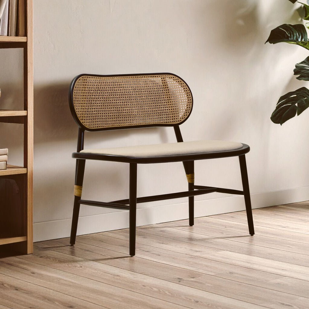 Cebu Natural Cane Bench with Black Elm Wood Frame - Joe’s Haven