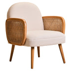 Cebu Ivory Fabric and Cane Chair with Elm Wood Legs - Joe’s Haven