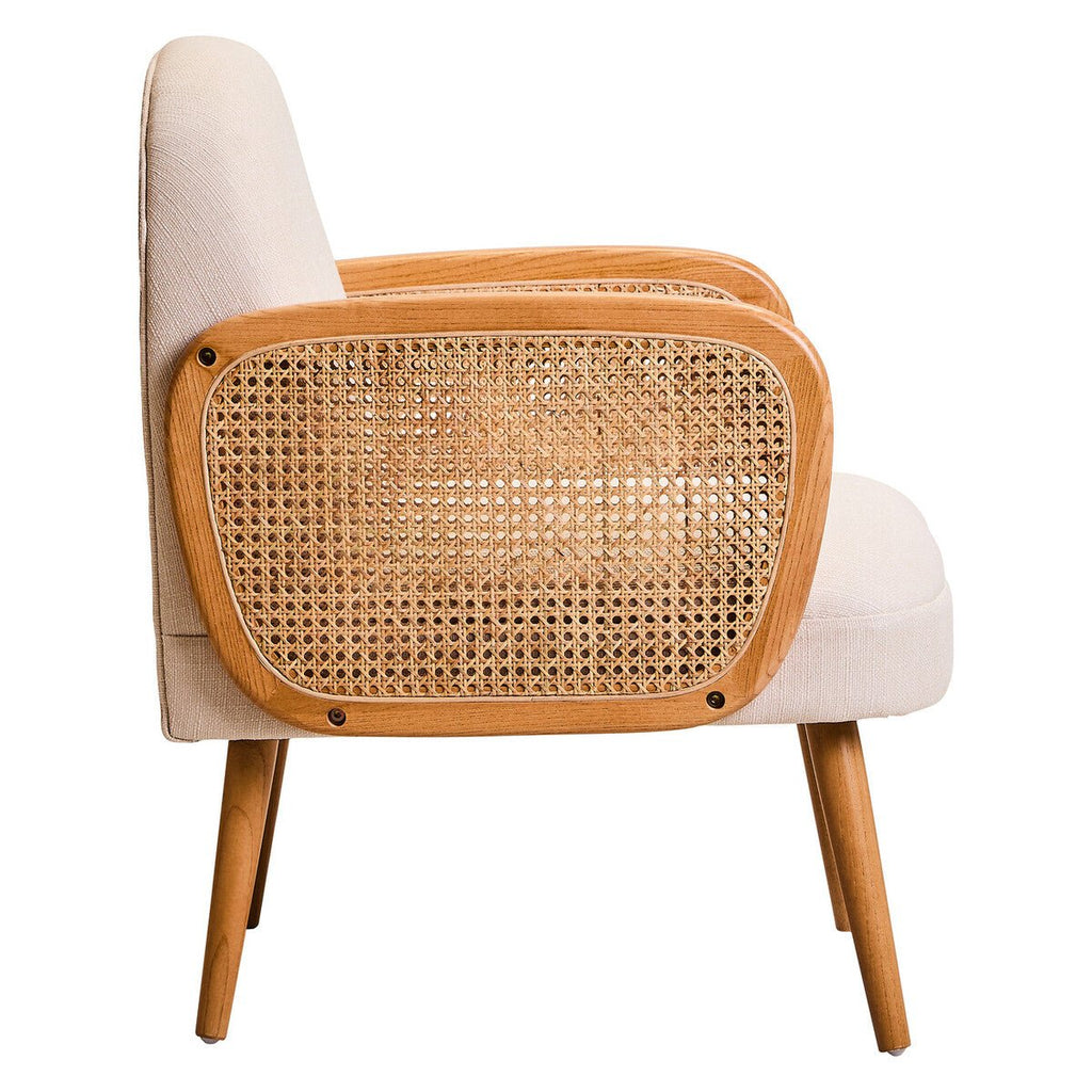 Cebu Ivory Fabric and Cane Chair with Elm Wood Legs - Joe’s Haven